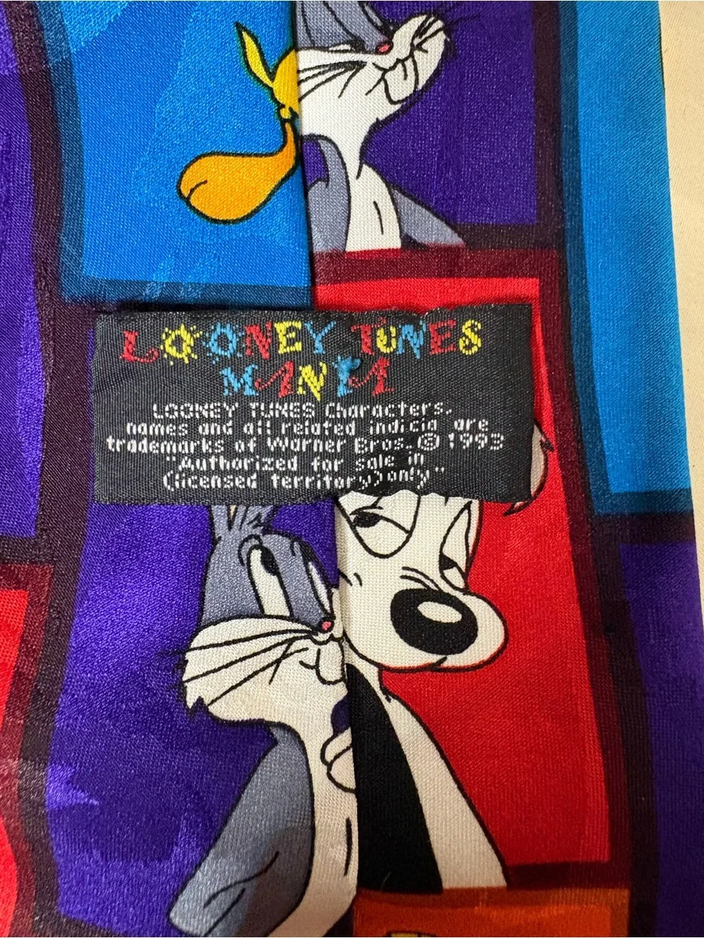 Vintage Looney Tunes Novelty Tie - 1993 Warner Bros. 100% Polyester Korean Made